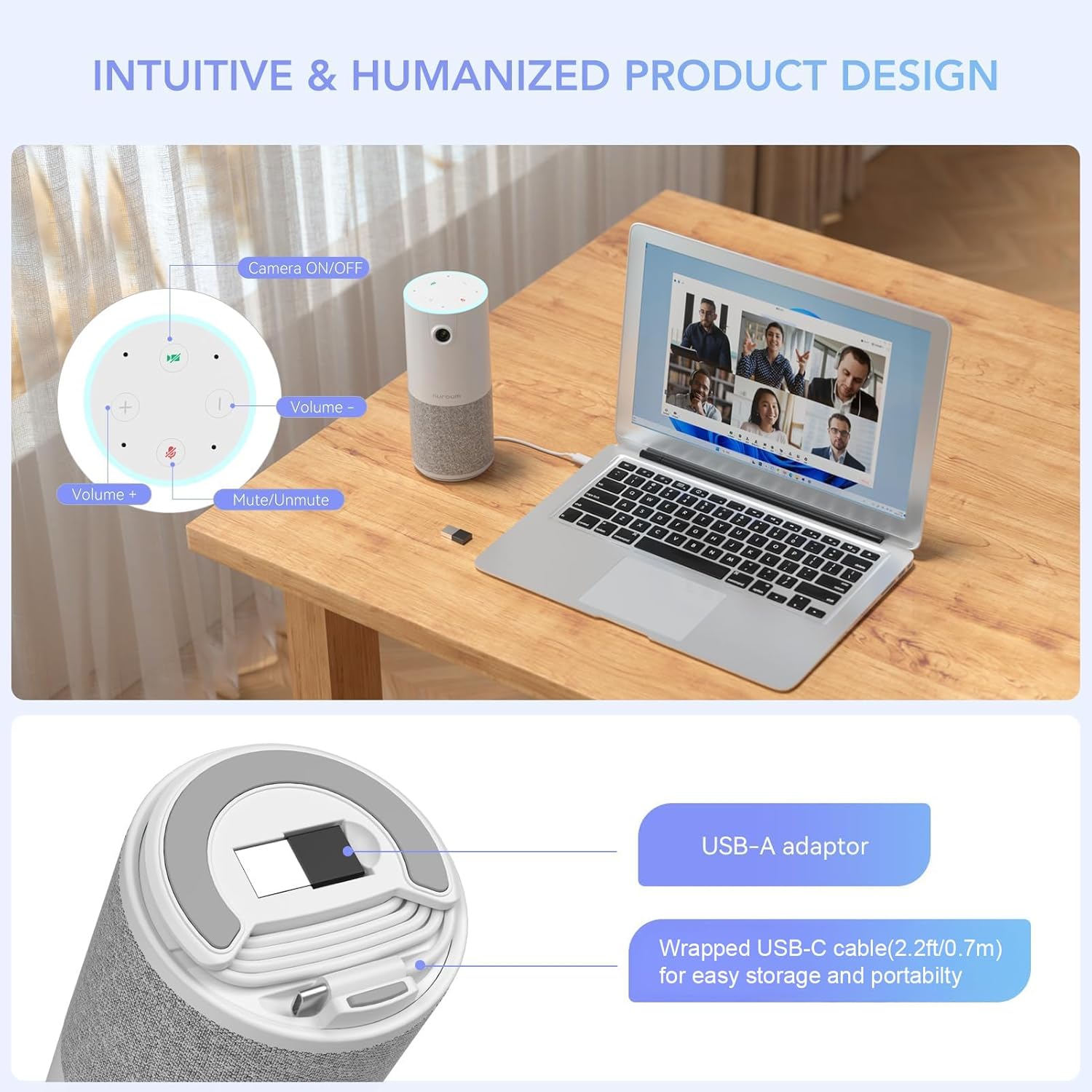 C10 1080P Conference Webcam with Microphone Speaker, Portable | 4 Noise Cancelling MEMS Mics, 2MP CMOS Sensor, 90°