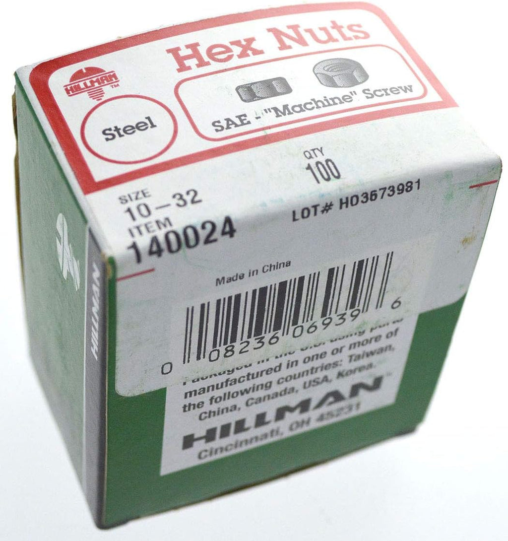 The Hillman Group 140024 Hex Machine Screw Nut, 10-Inch by 32-Inch, 100-Pack , Zinc