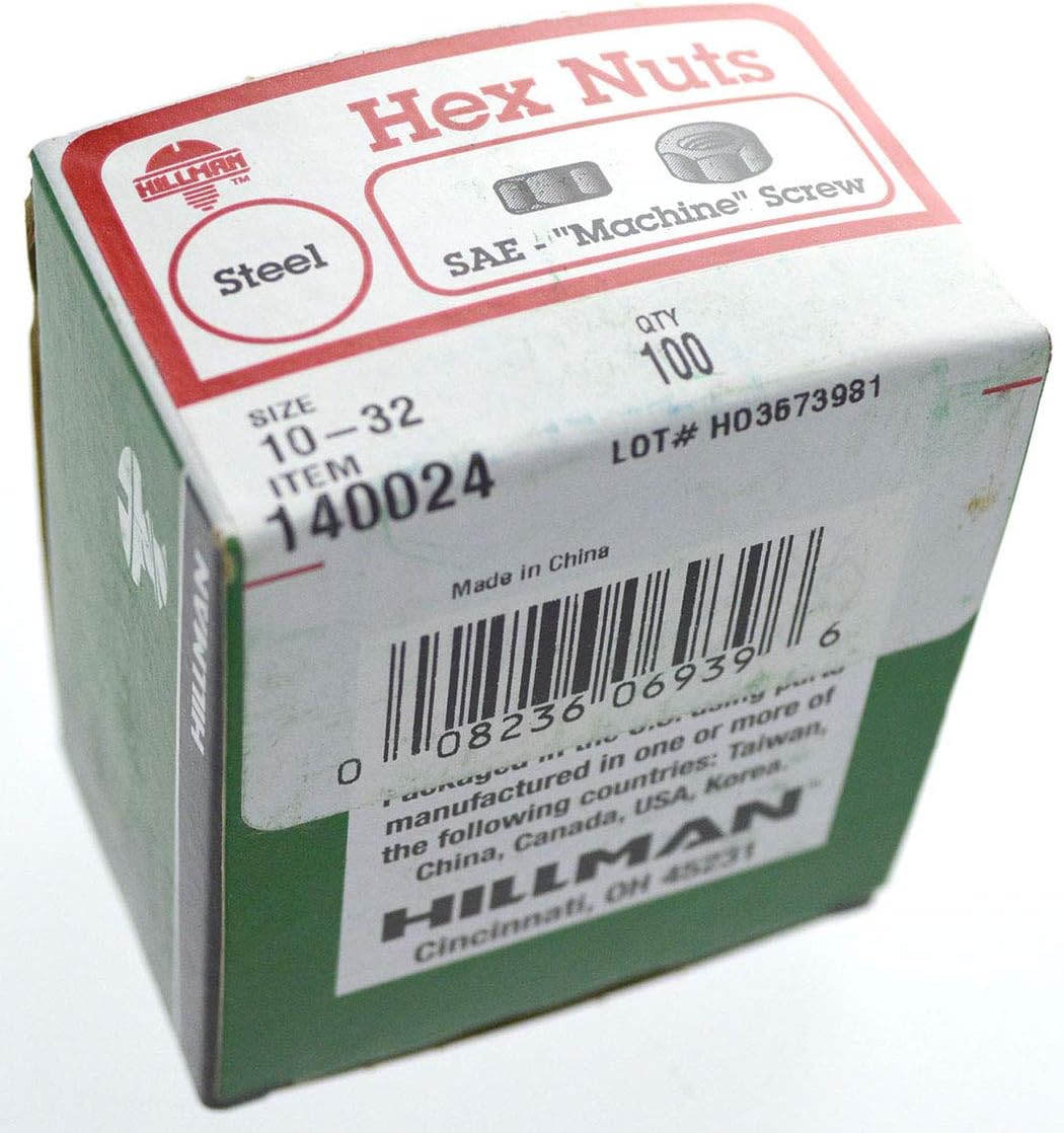 The Hillman Group 140024 Hex Machine Screw Nut, 10-Inch by 32-Inch, 100-Pack , Zinc