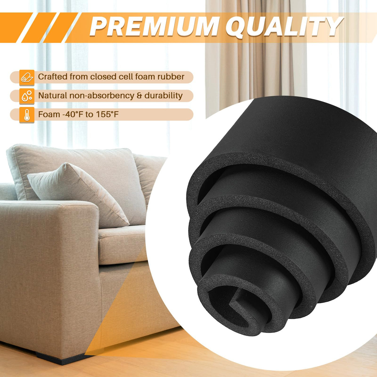 1/2" T x 13" W x 60" L Neoprene Foam Padding Without Adhesive