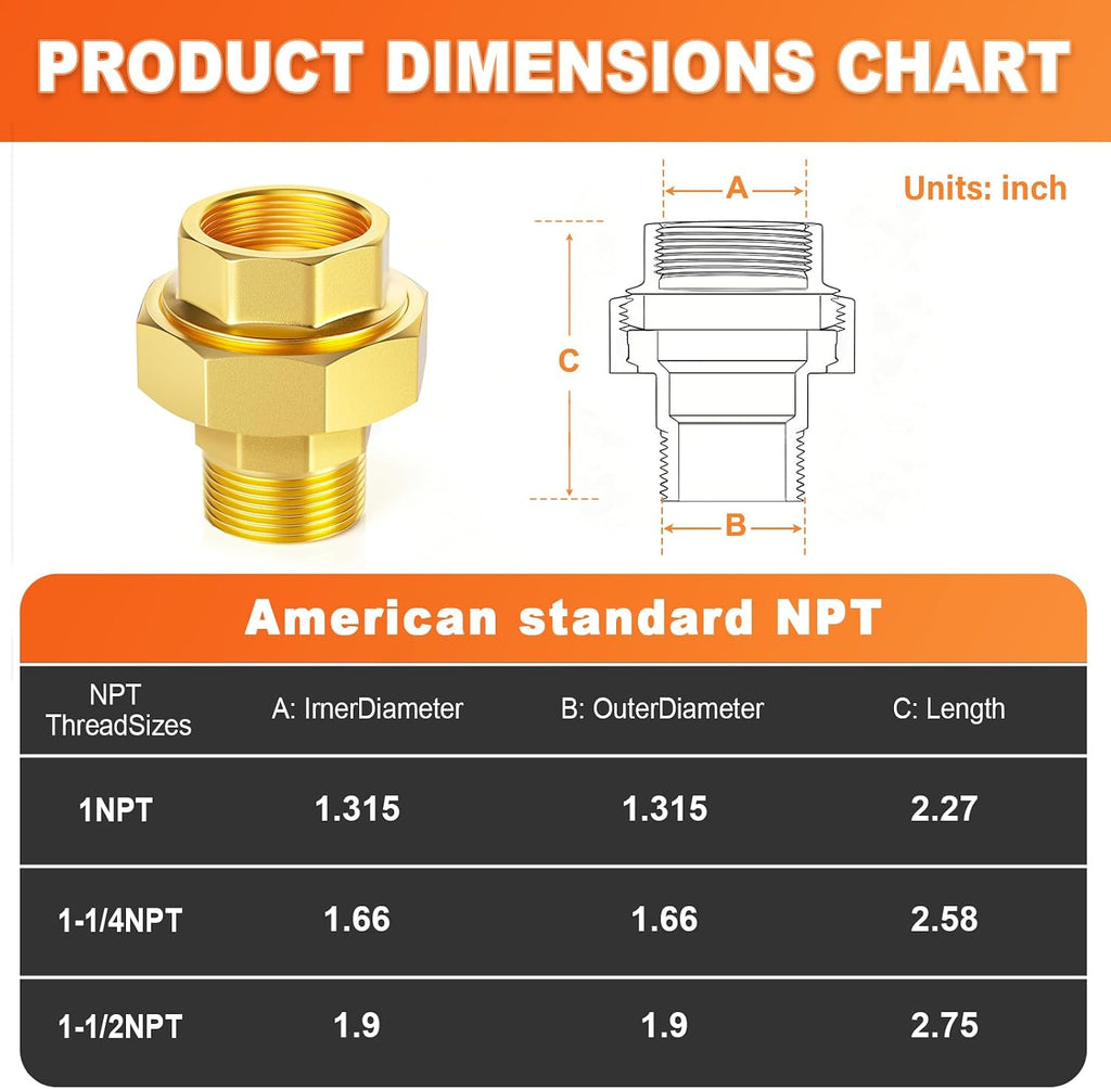 GASHER 1" NPT (F x M) Brass Union Pipe Fitting