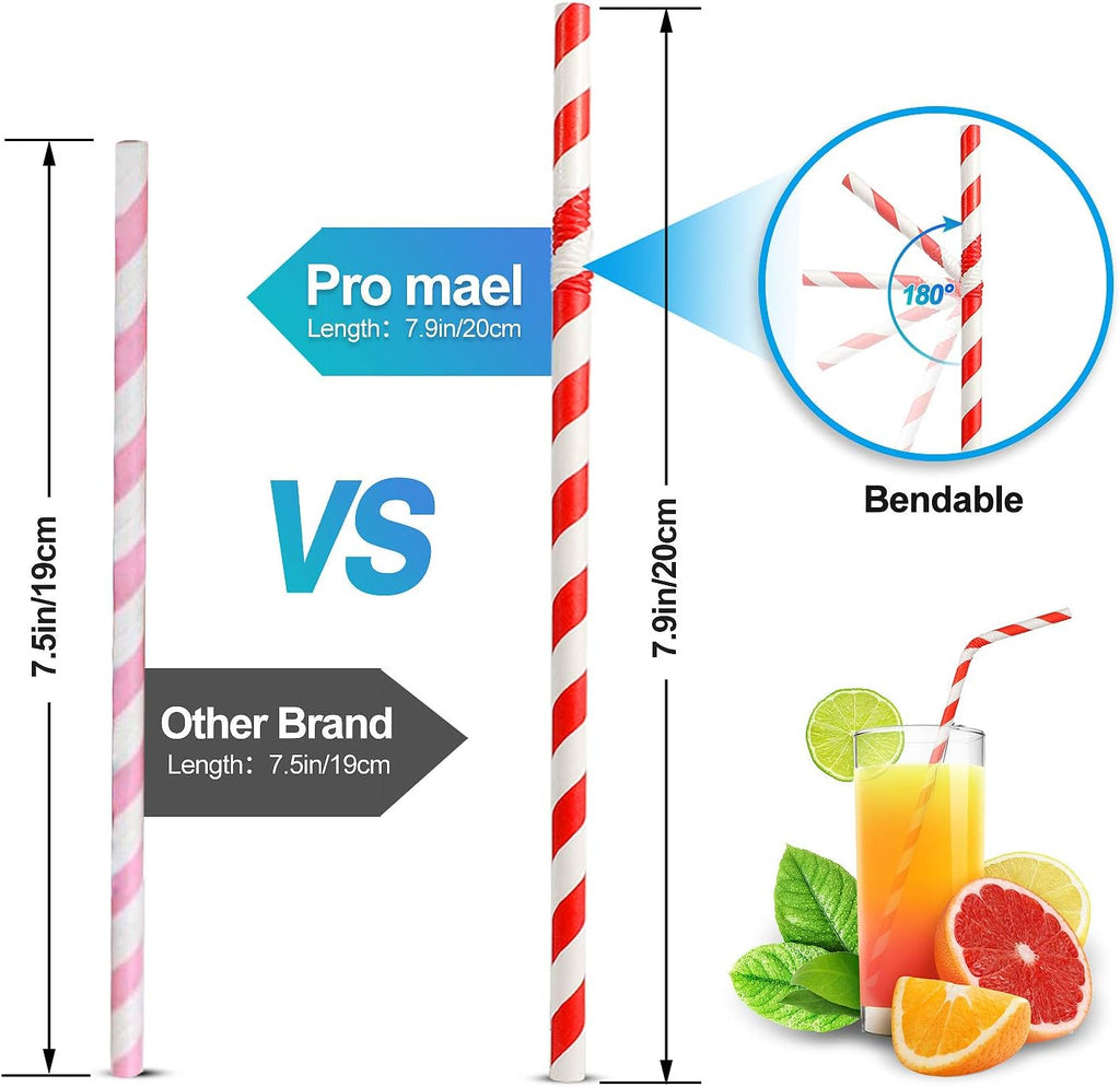 Paper Drinking Straws, Assorted Colors, 200 Pack