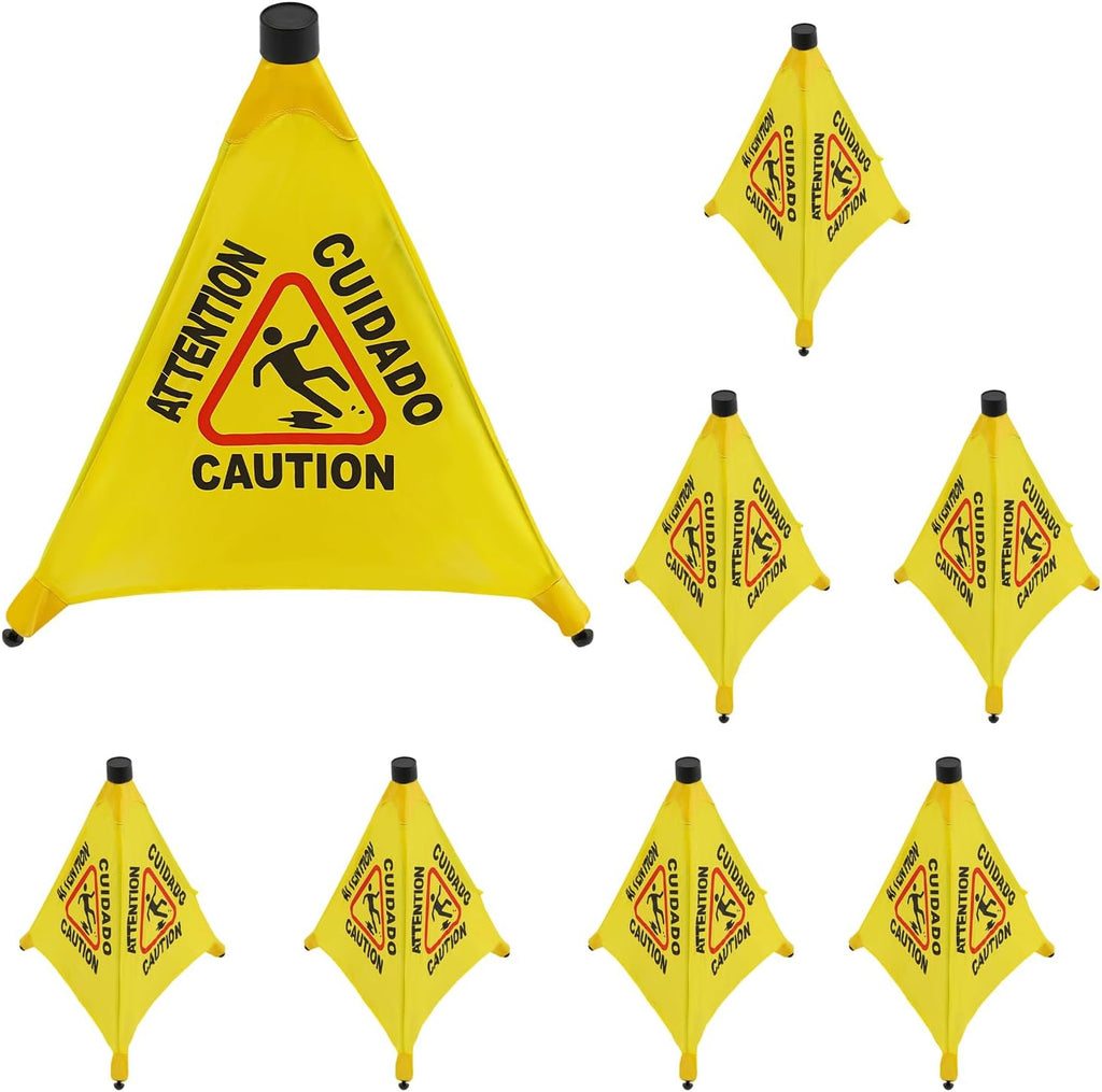 Caution Wet Floor Sign, 8 Pcs 20 inch Pop up Wet Floor Sign, Foldable Yellow Safety Warning Caution Cone, Commercial