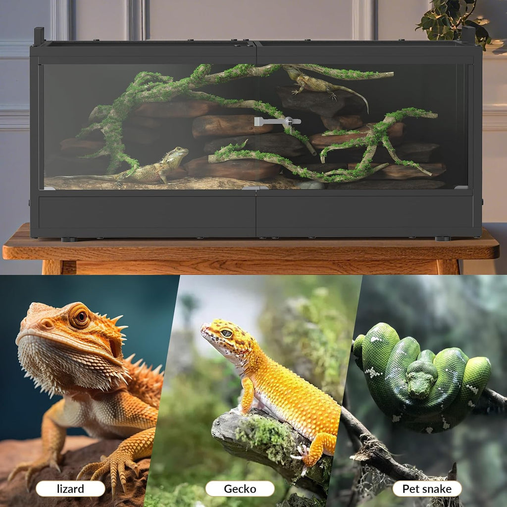 20 Gallon Reptile Terrarium - Bearded Dragon Tank with Glass Door, Front Opening Reptile Tank 28" x 12"x 12", Metal