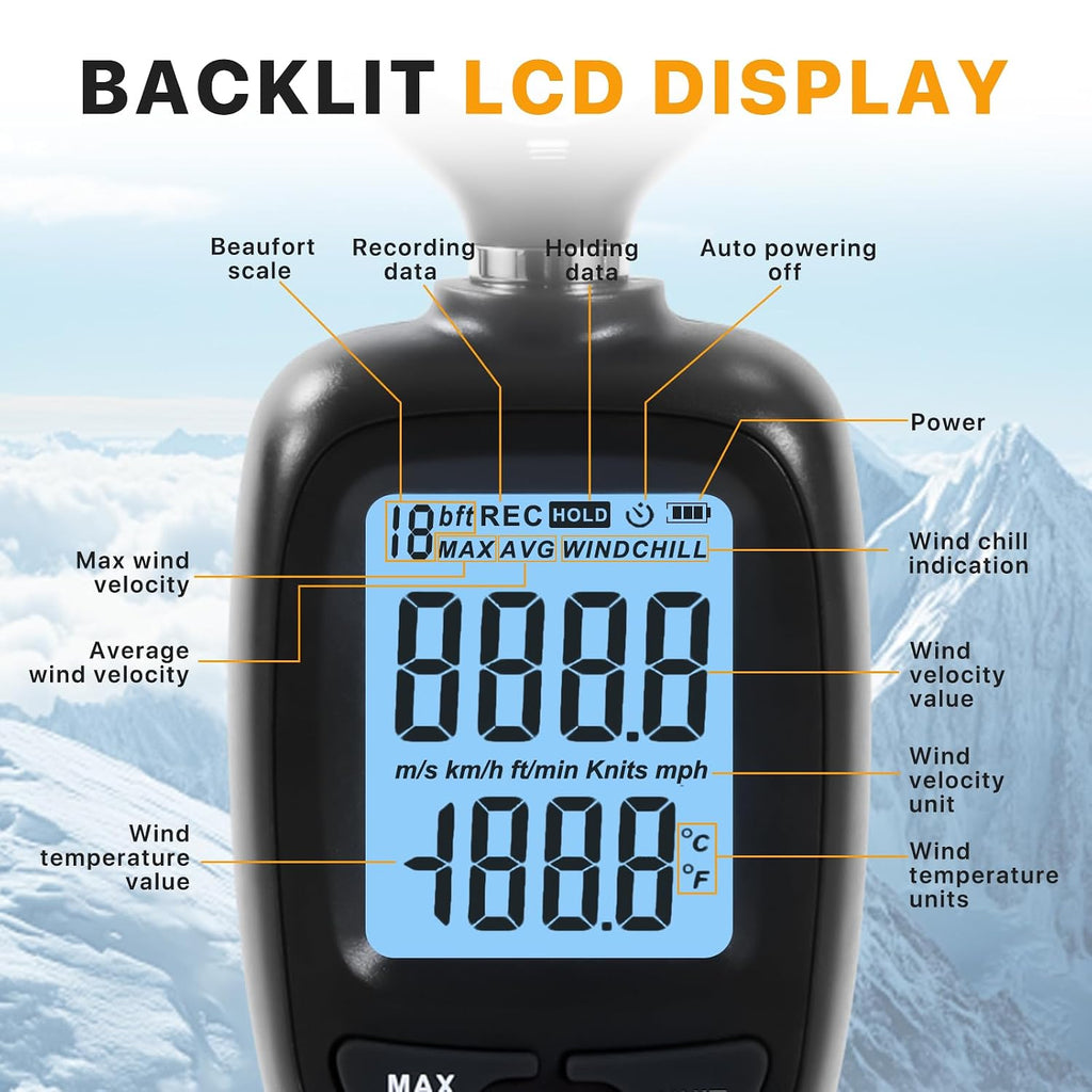DA-01 Anemometer, Wind Speed Meter and Temperature Monitor