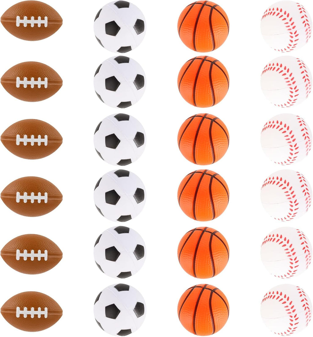 Mini Sports Balls 24 Pack Sports Stress Ball Party Favors for Kids Mini Foam Baseball Football Soccer Basketball