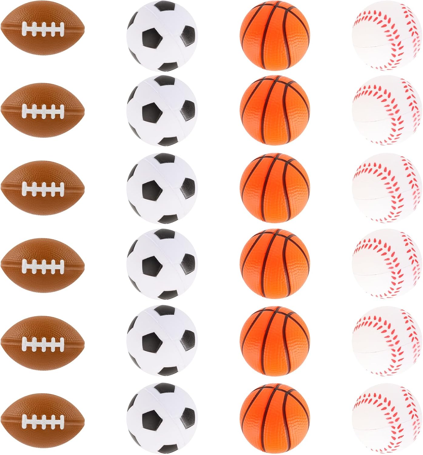 Mini Sports Balls 24 Pack Sports Stress Ball Party Favors for Kids Mini Foam Baseball Football Soccer Basketball