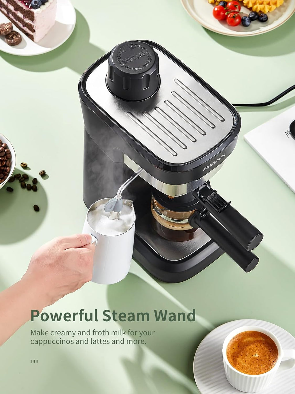 Espresso Machine 6 Bar, Rich Crema Coffee Maker | Auto Pressure Relief, Compact Home Coffee Brewer Machine, Black