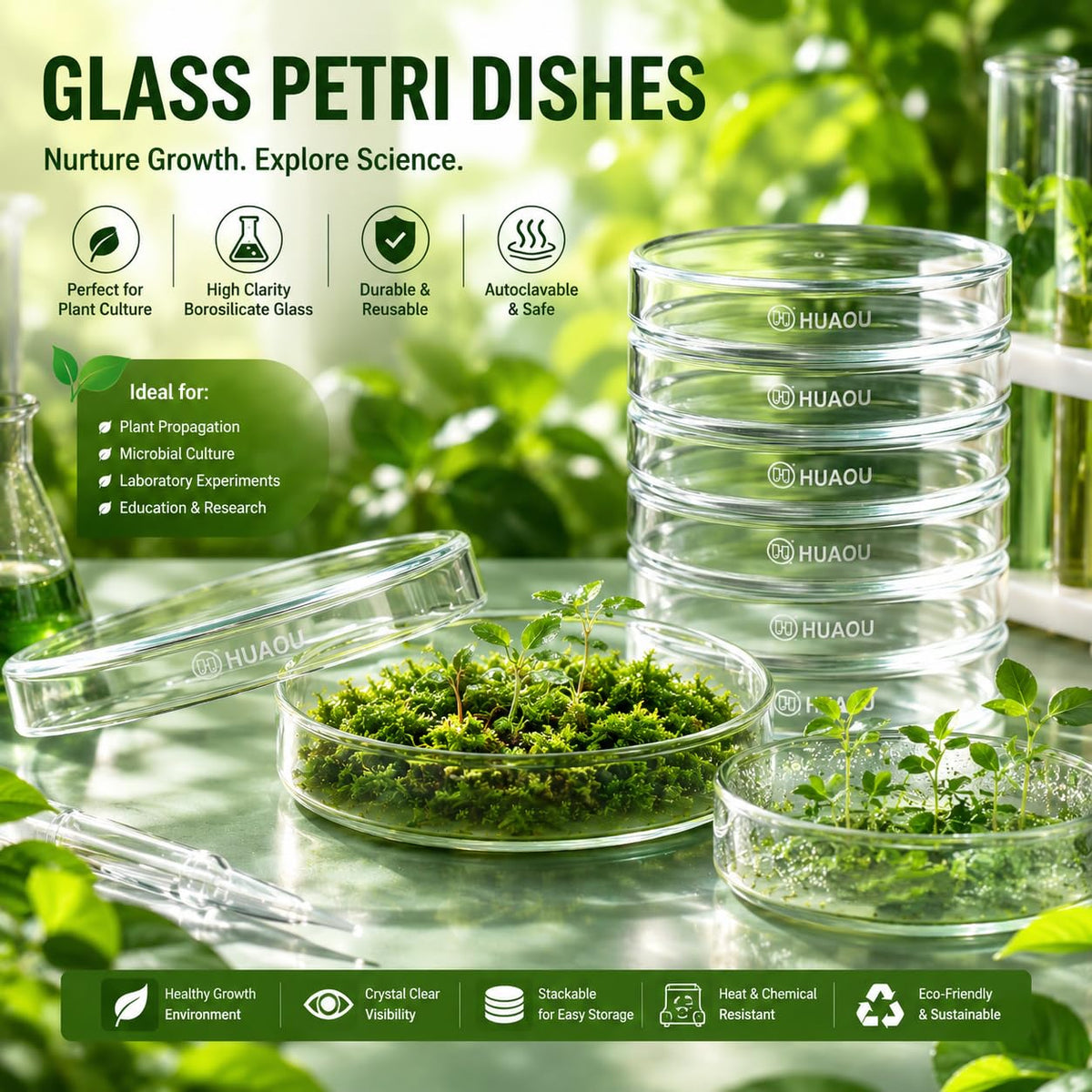 10pcs 90mm Glass Sterile Petri Dishes with Lids