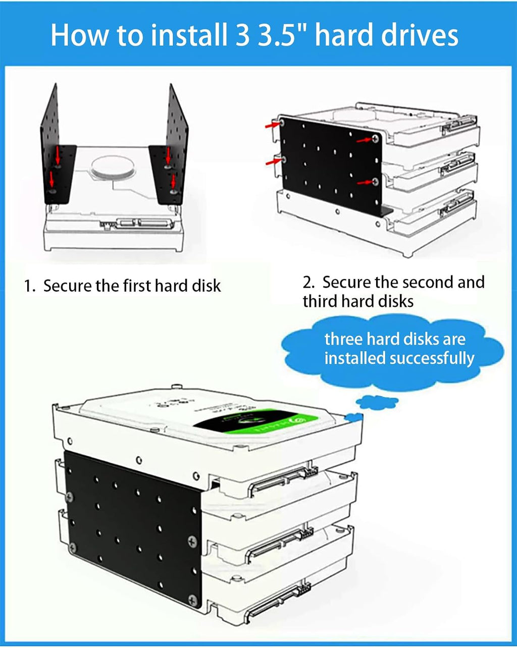 YAODHAOD 2.5" to 3.5" SSD/HDD Mounting Bracket, Up to 4 2.5 "SSDs Metal Mounting Bracket Internal Hard Drive Mounting Bracket Tray for PC/NAS/Server (2PCS)