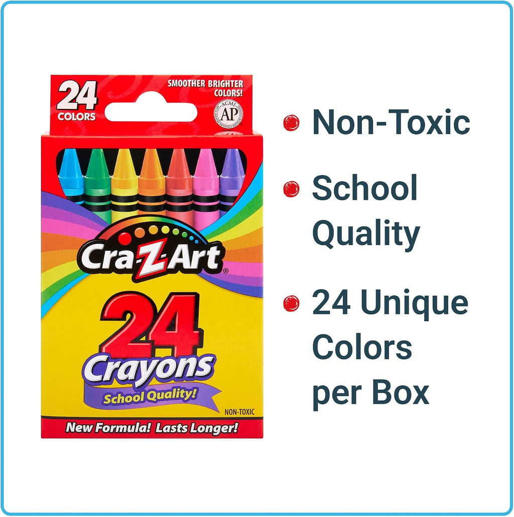Crayons, Bulk Pack, 24 Count, 24 Packs of Crayons, Bulk School Supplies for Classroom, Back to School Essentials