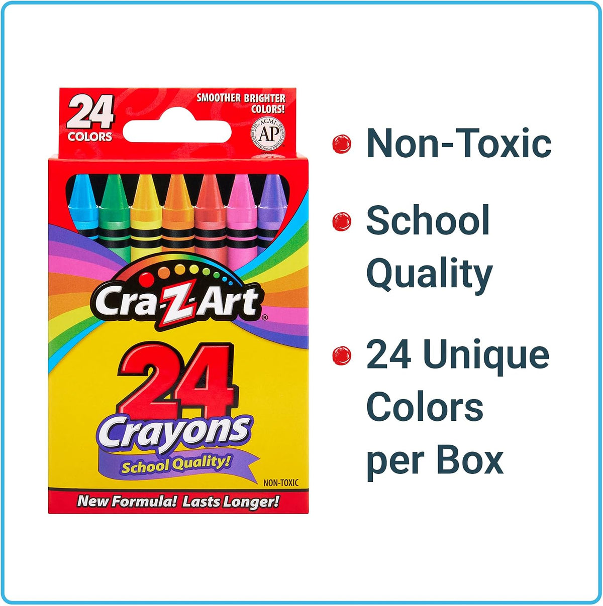 Crayons, Bulk Pack, 24 Count, 24 Packs of Crayons, Bulk School Supplies for Classroom, Back to School Essentials
