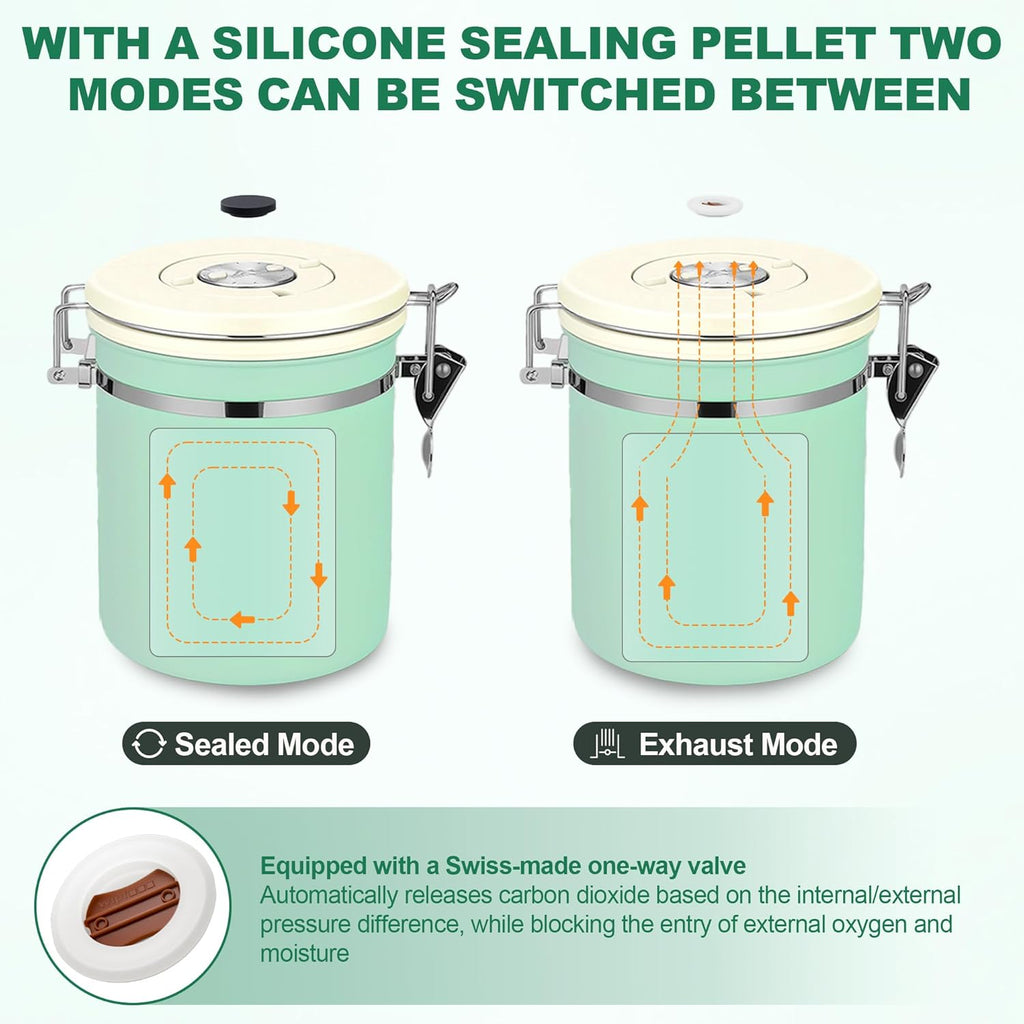 Coffee Canister Airtight, Stainless Steel Bean Storage Container with Date Tracker & Scoop, Grounds Sugar Flour Tea