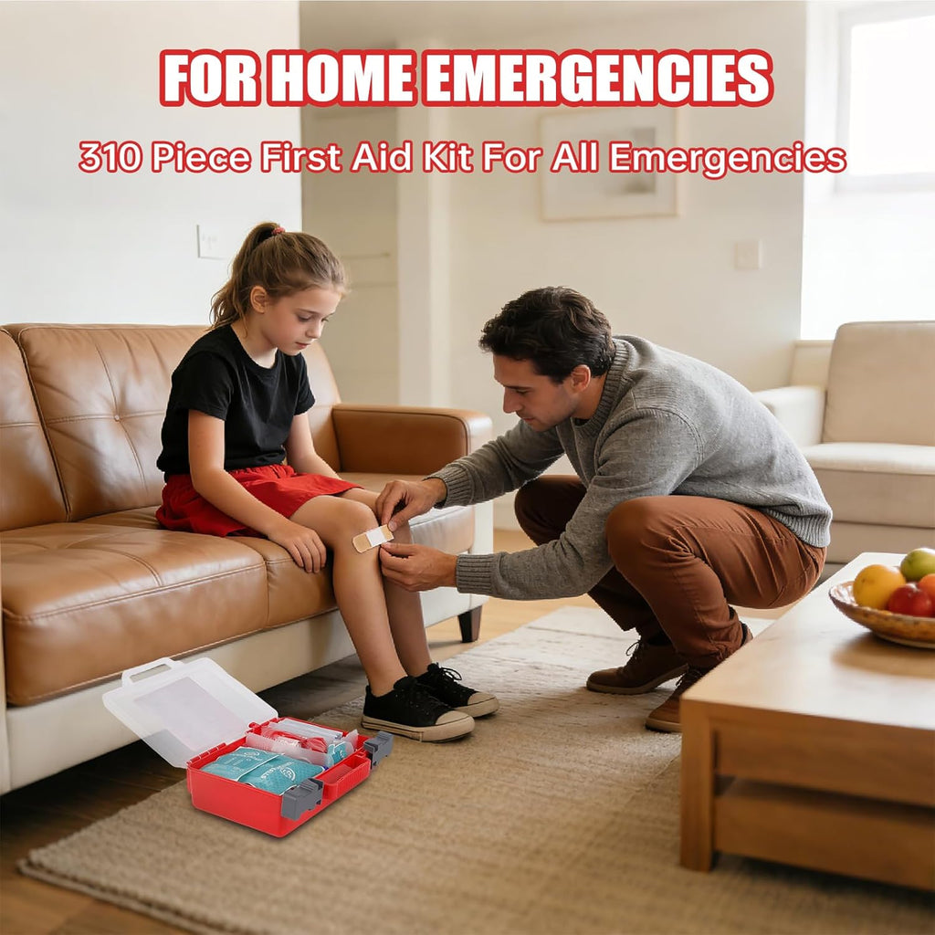 Professional First Aid Kit - 310 Piece HardCase Medical Kit for Home, Car, Camping, Travel, Hiking, Truck, Office