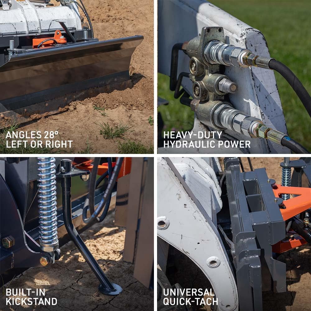 92" Hydraulic Skid Steer Dozer Blade, Universal SSQA Quick Attach Snow Blade and Pusher, Single Cylinder Snow Plow