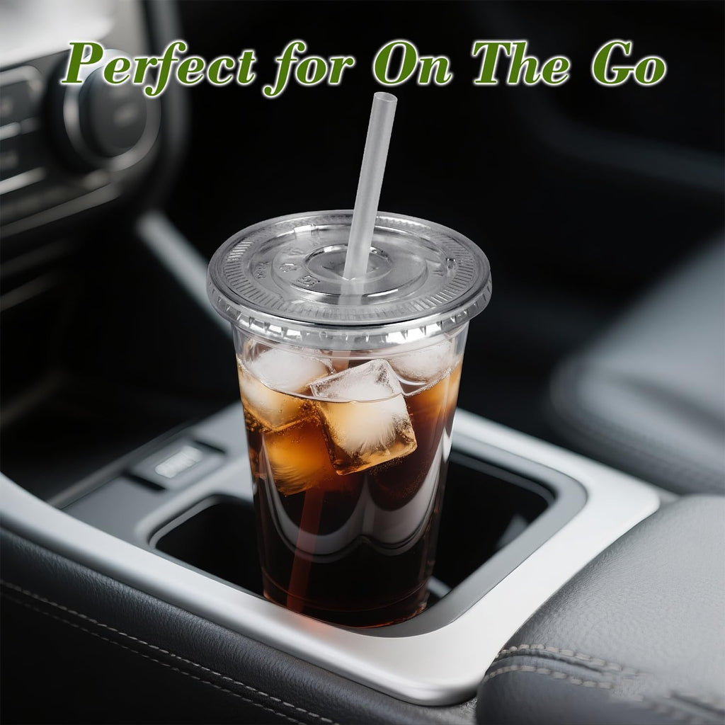 32 oz Clear Plastic Cups with Lids and Jumbo Straws