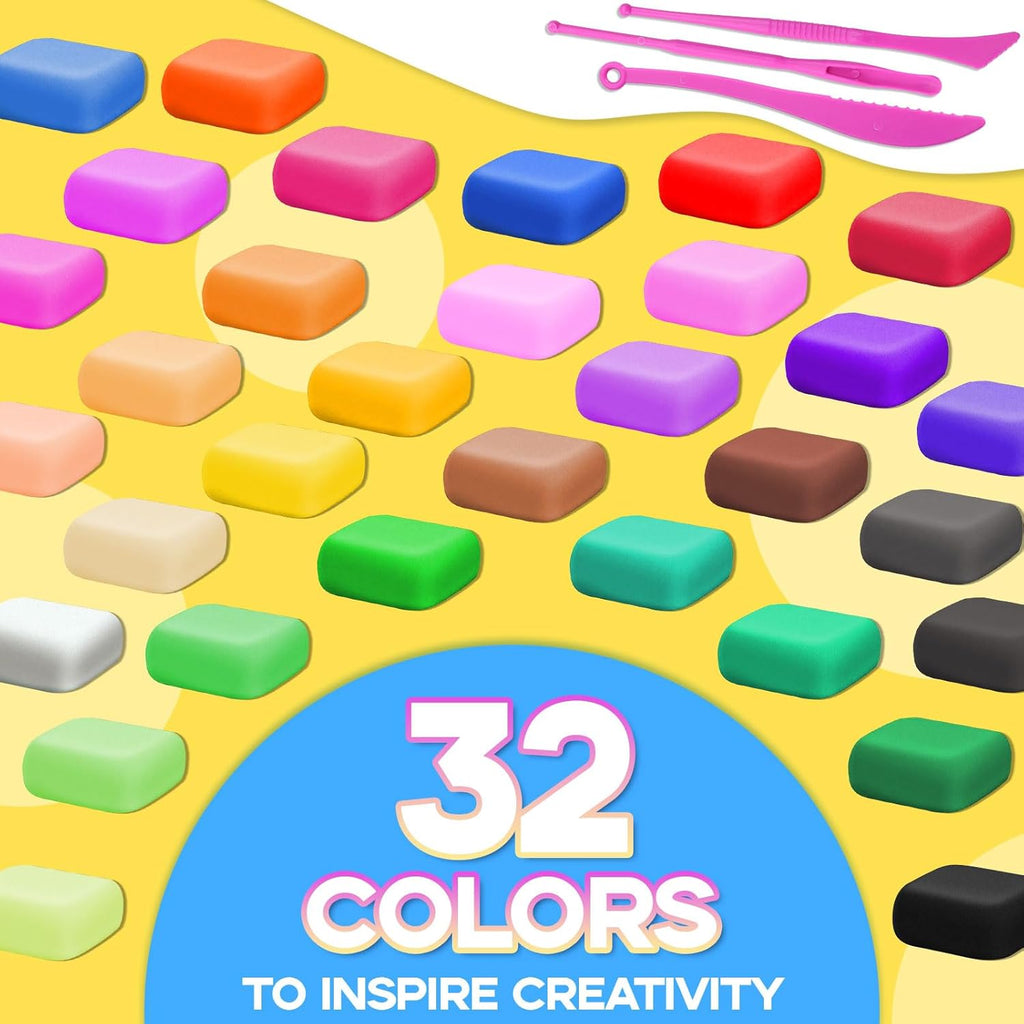 Air Dry Clay - 32 Colors Modeling Clay Kit with 3 Sculpting Tools,Safe & Non-Toxic,DIY Magic Gifts Toys for
