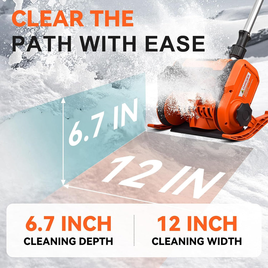 Cordless Snow Shovel, Electric Snow Shovel 12" Width 6.7" Depth Cleaning and 20ft Throwing Distance, 4 Ah 21V Battery