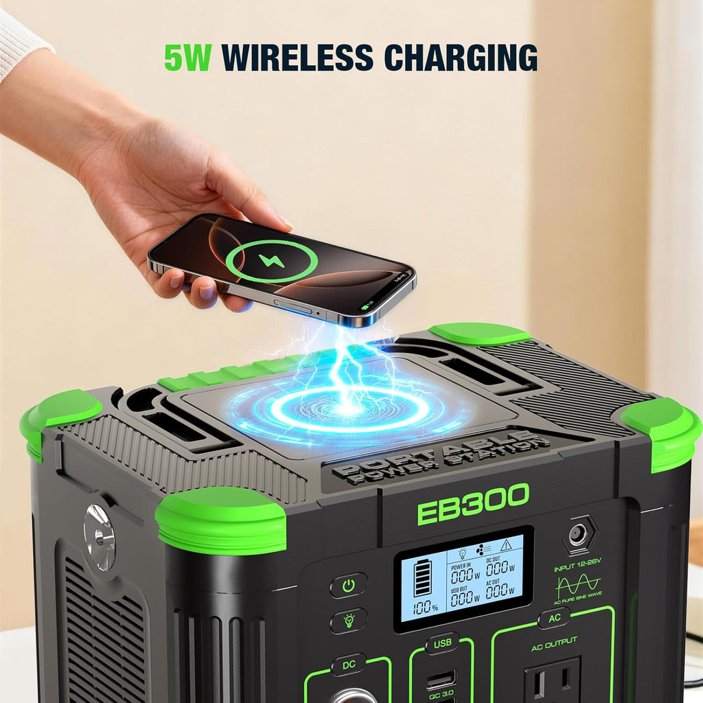 Portable Power Station 330W, GRECELL 288.6Wh Solar Generator with 60W USB-C PD Output, 120V Pure Sine Wave AC Outlet