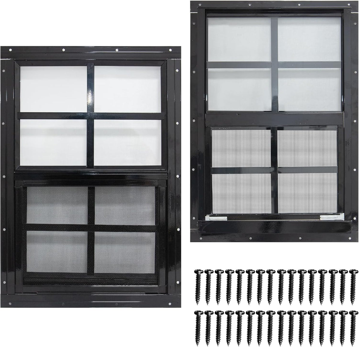 2 Pack Shed Windows with Black Frame, 18x 23 Flush Mount Small Window with Tempered Glass and Fiberglass Screen for