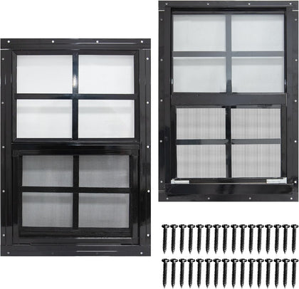 2 Pack Shed Windows with Black Frame, 18x 23 Flush Mount Small Window with Tempered Glass and Fiberglass Screen for
