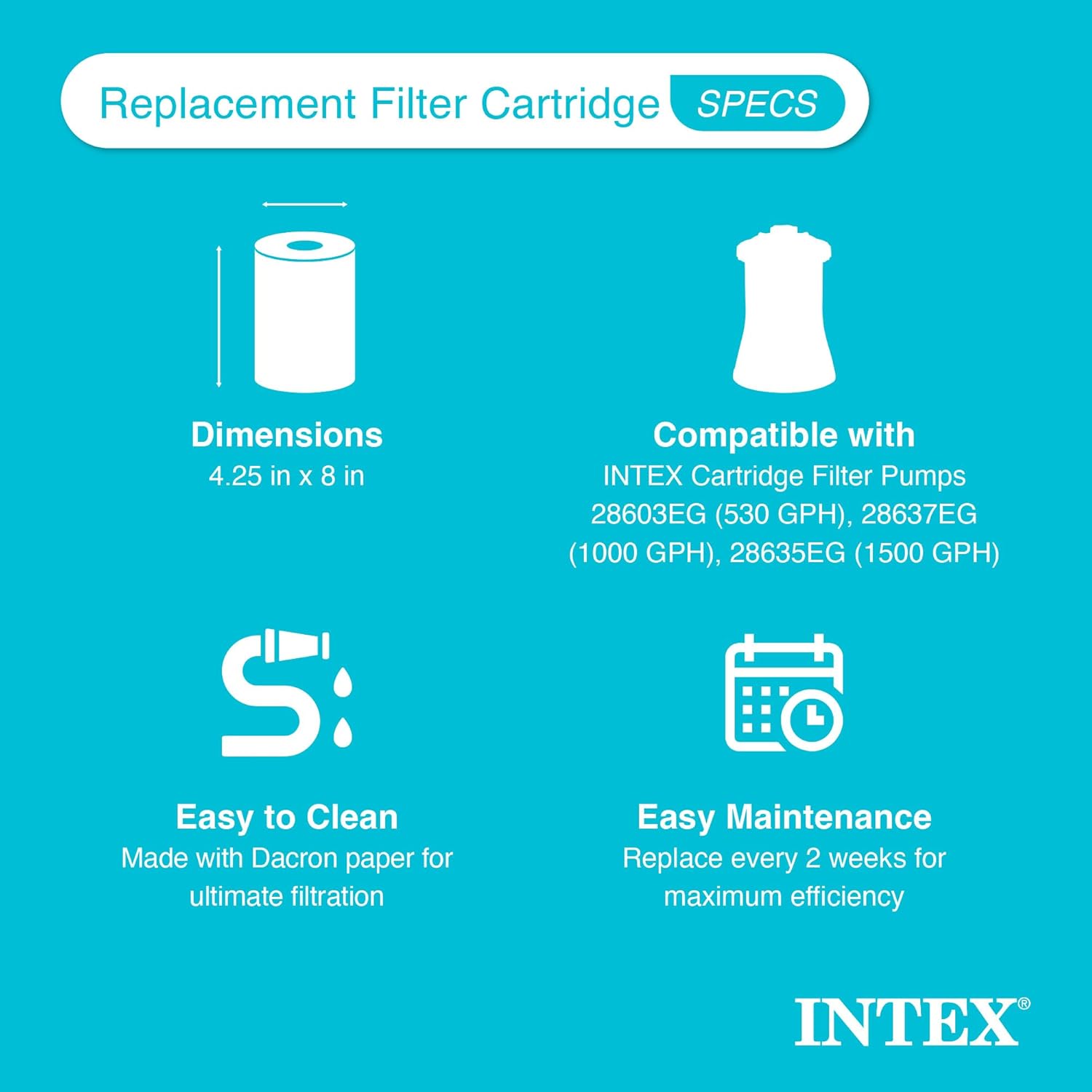 29002E Type A Pool Filter Cartridge: for INTEX Filter Pumps – Easy-to-Clean – Dacron Paper – Efficient Filtration –