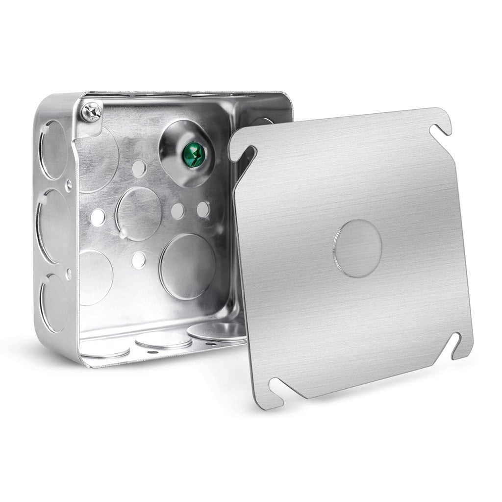 1-Pack 4" Square Electrical Box with Cover - Galvanized Steel Junction Box