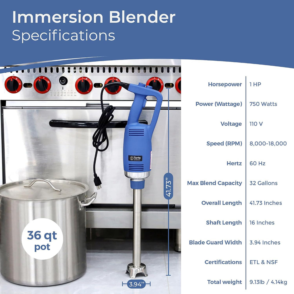 TK Commercial Immersion Blender 750W Heavy Duty for Restaurants - 16" Shaft