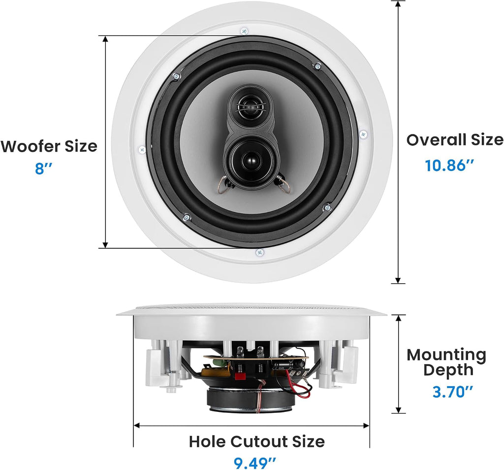 CS-IC83 8” 3-Way In Ceiling Home Theater Speaker System (White, 5 Speakers)