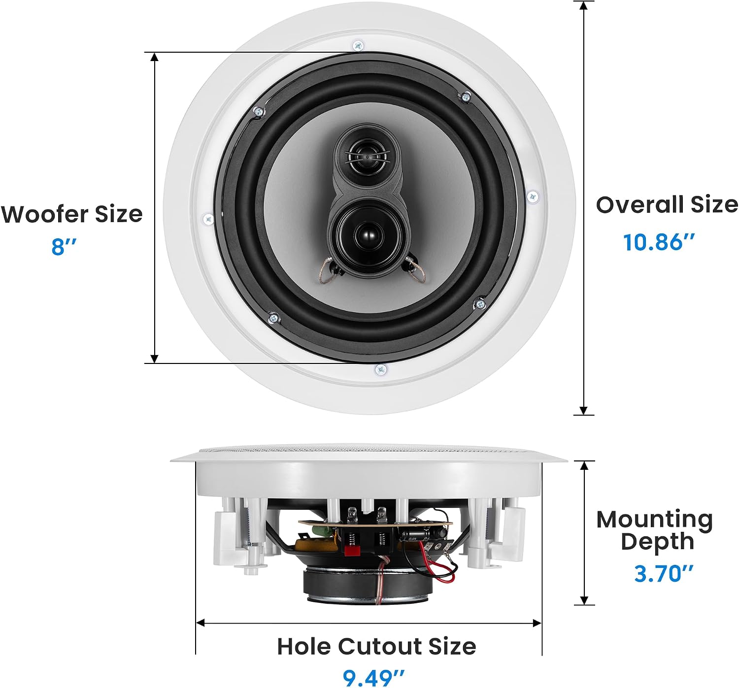 CS-IC83 8” 3-Way In Ceiling Home Theater Speaker System (White, 5 Speakers)