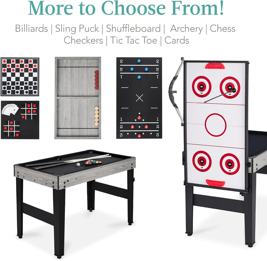 Combo Game Table Set for Home, Game Room, Friends & Family w/Ping Pong, Foosball, Basketball, Air Hockey, Archery