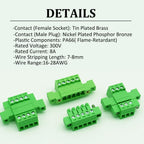 2 Set 10 Pin 3.81mm Pitch Pluggable Terminal Block with Screw Locking Flange, Male Plug and Female Socket Phoenix Type Connector - 8A, 300V, 16-28AWG