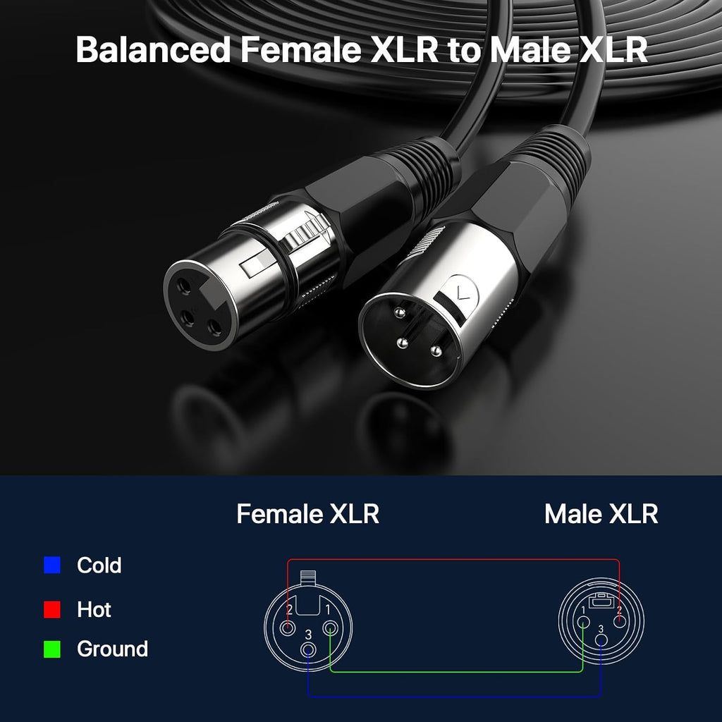 XLR Cable 25ft 10 Packs - Microphone Cable with 3-Pin XLR Male to Female | Balanced Shielding Mic Cable for Recording