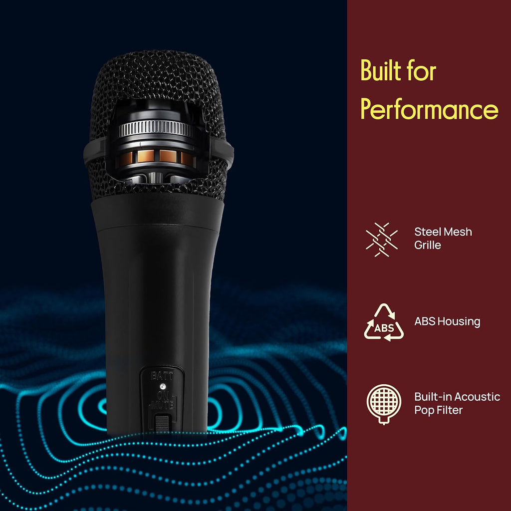 Portable VHF Wireless Microphone System - Professional Battery Operated Handheld Dynamic Unidirectional Cordless