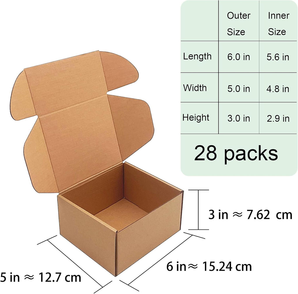 6x5x3 inch Shipping Boxes, Bulk 28 Pack, Brown Corrugated Cardboard Mailers