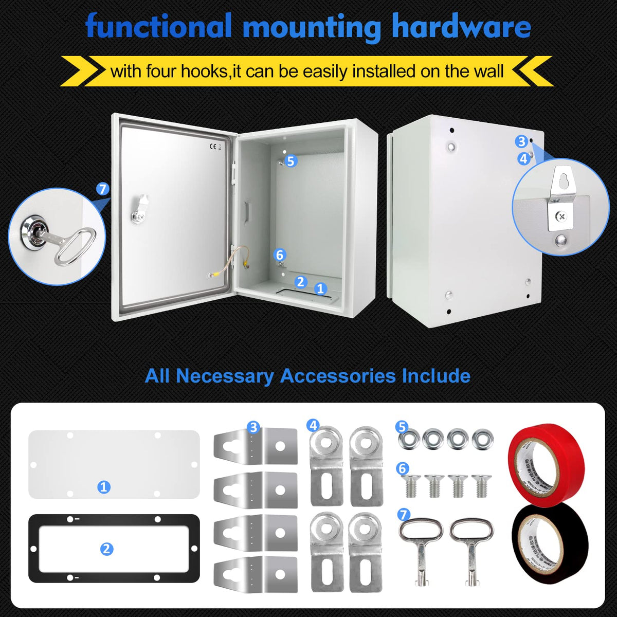Tocretoare Outdoor Electrical Box, Steel Junction Box 20 x 16 x 8'', NEMA 4X Electrical Enclosure Box IP66 Waterproof & Dustproof, Universal Electrical Project Box with Lock & Mounting Plate