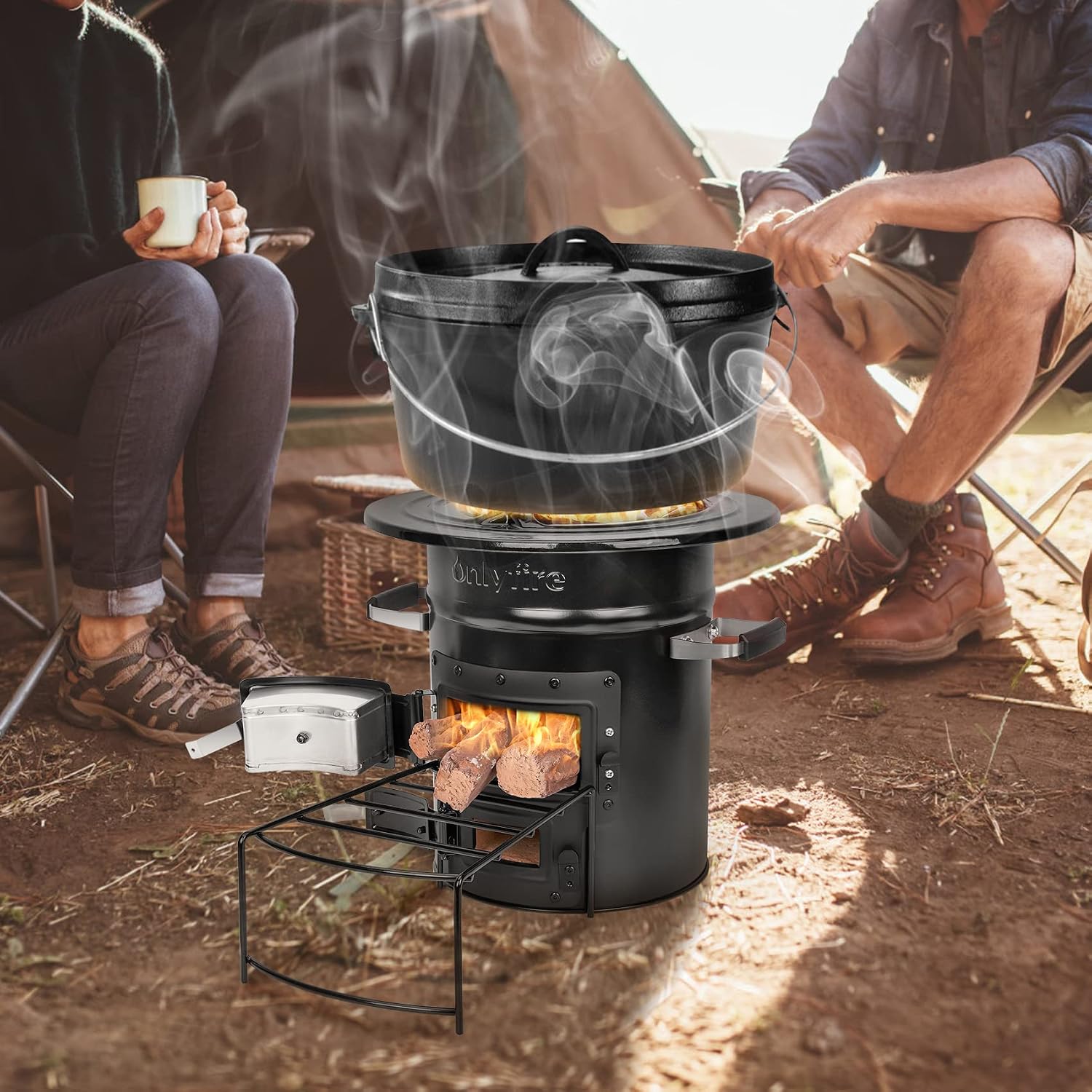 Cast Iron Rocket Stove – Portable Wood Burning Camp Stove | Outdoor Cooking, Patio, Survival – Heavy Duty, High Fuel
