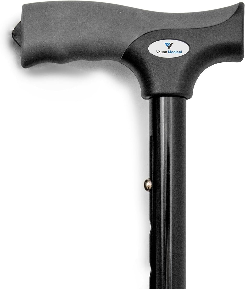 FSA/HSA Eligible, Vaunn Medical Easy Grip Height Adjustable Folding Cane/Walking Stick with Strap/Pouch- Compact