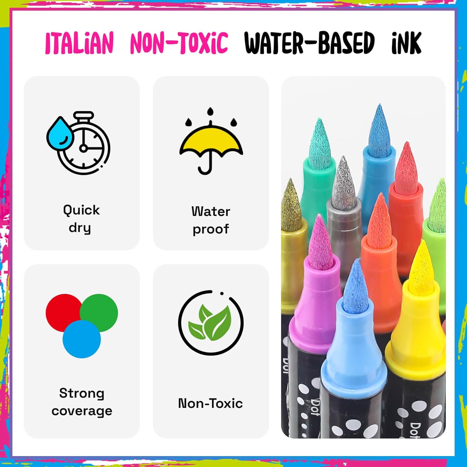 30 Colors Dual Tip Acrylic Paint Markers,Fine Tip and Brush Tip Permanent Acrylic Paint Pens For Rock Painting