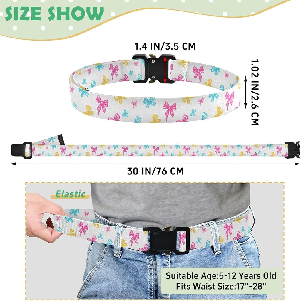 Bow Tie Adjustable Kids Elastic Belts, Girls Boys Stretch Waist Belt with Aluminum Alloy Buckle