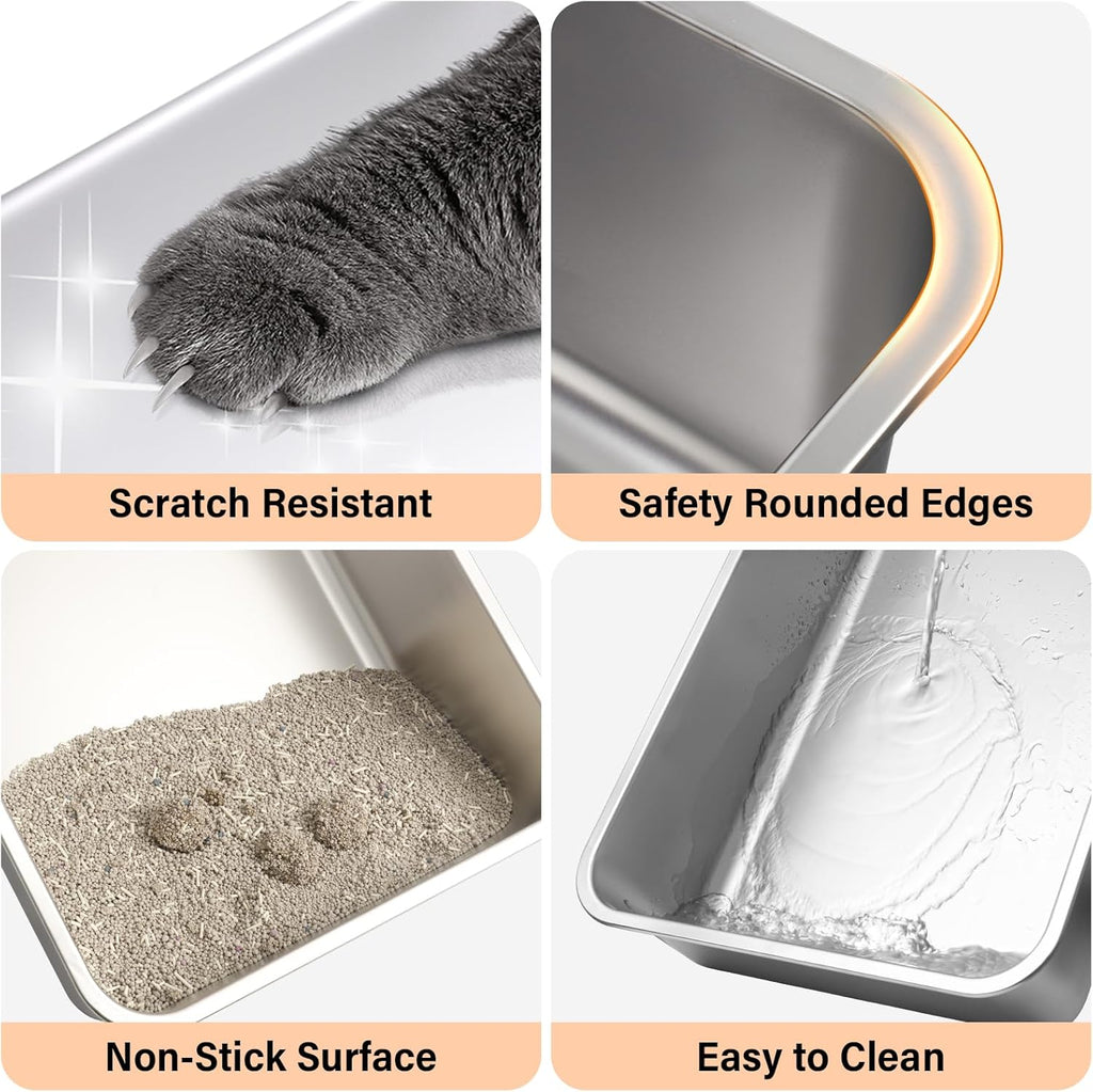 Stainless Steel Cat Litter Box with Lid, Large Metal Litter Box Stainless Steel with Mat & Scoop