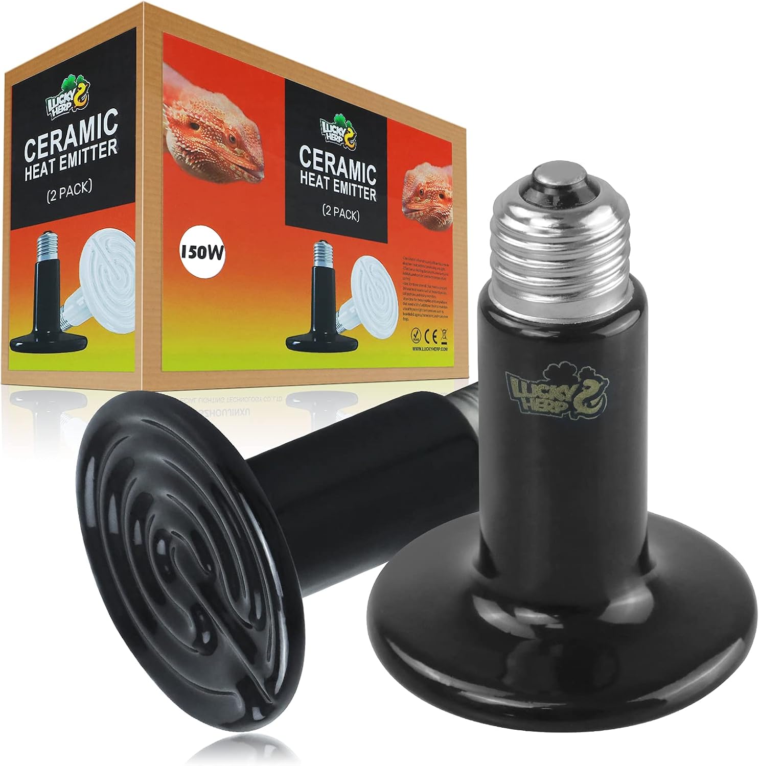 150W Ceramic Heat Emitter, Reptile Heat Bulbs, Ceramic Heat Lamp for Reptiles, Amphibian, Chicken, Dog, Cat (2-Pack)
