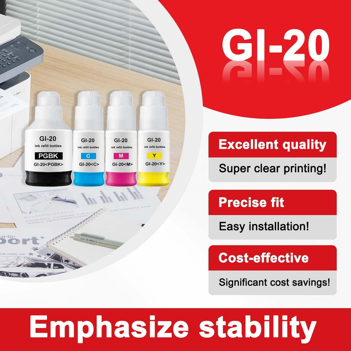 GI-20 GI20 Ink Refill Bottles Replacement for Canon GI-20 Ink