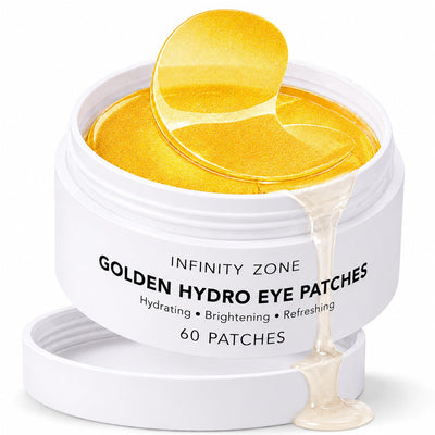 Golden Hydro Eye Patches (60 Patches) with Hyaluronic Acid & Caffeine – Cooling Under Eye Patches for Hydrated