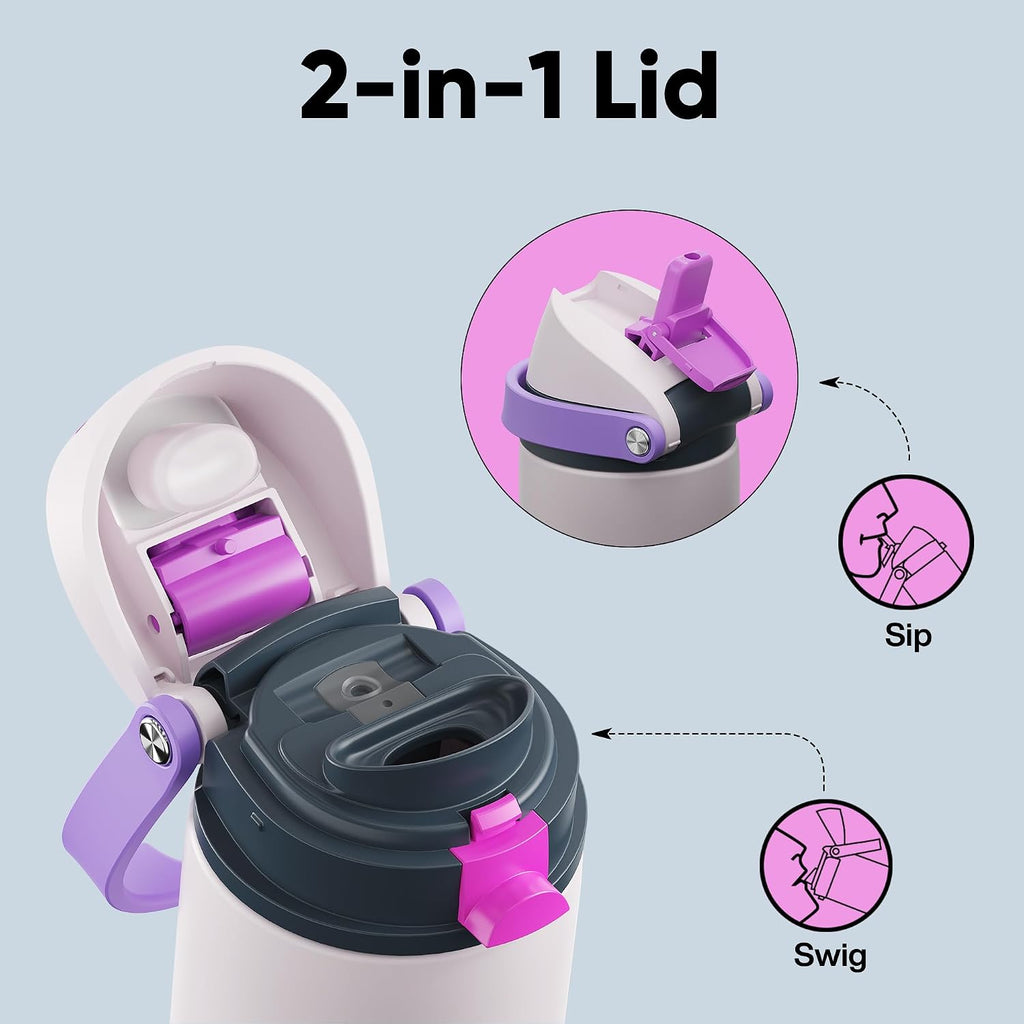 Insulated Water Bottle with Straw - Encool Stainless Steel Water Bottle with Push Button Lid, Leak-Proof & BPA-Free