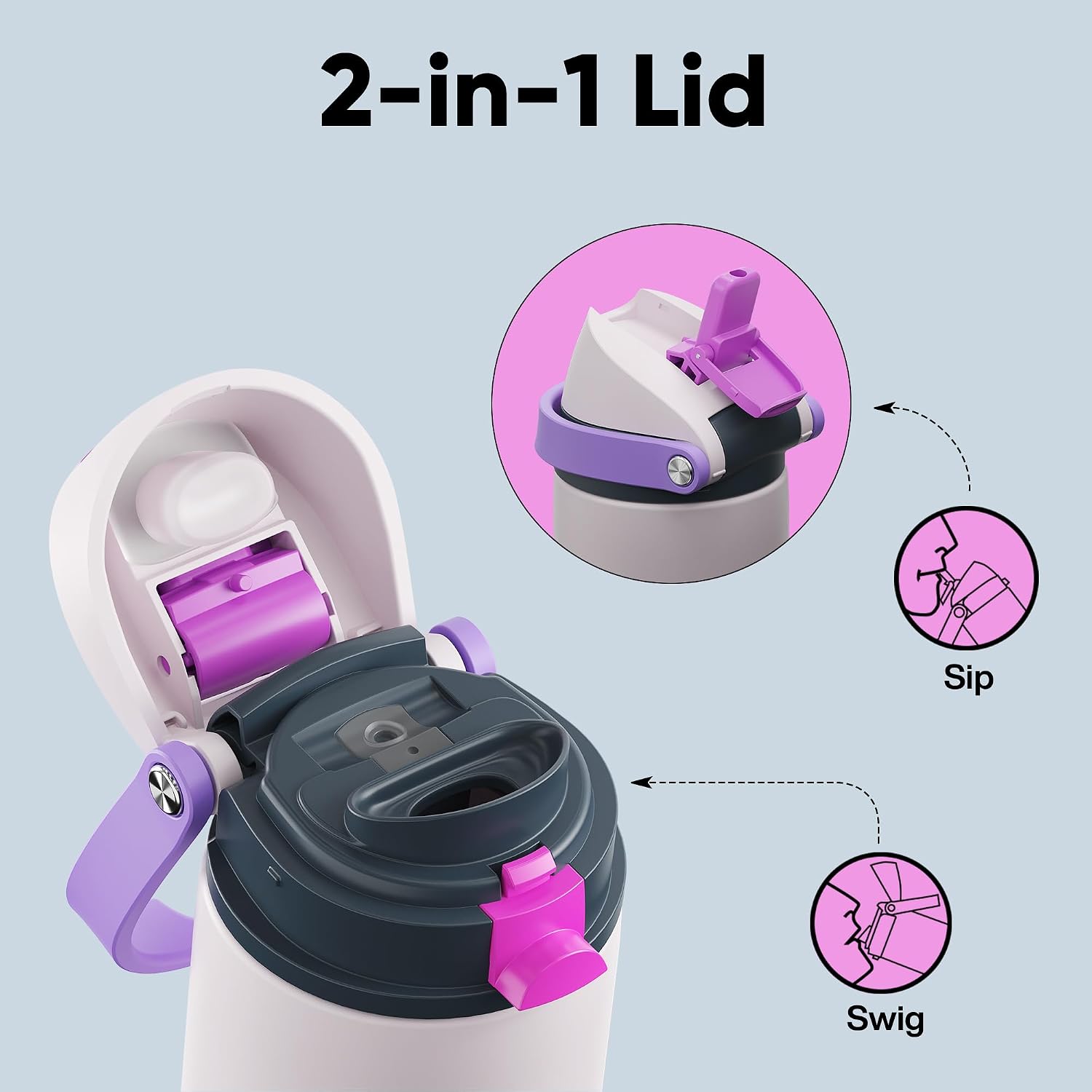 Insulated Water Bottle with Straw - Encool Stainless Steel Water Bottle with Push Button Lid, Leak-Proof & BPA-Free