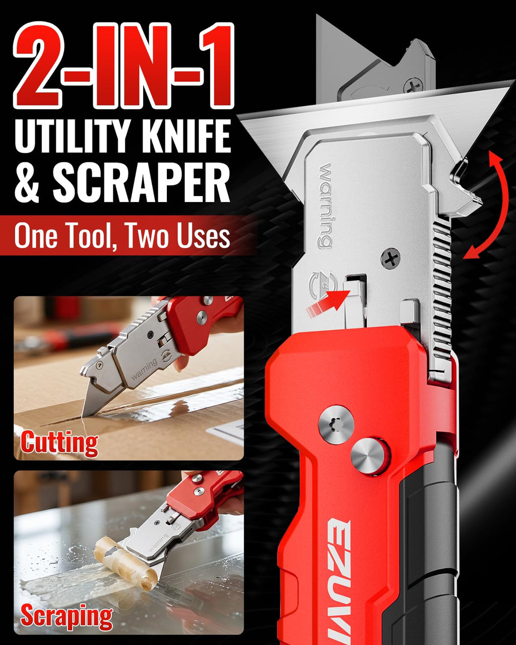 2-in-1 Folding Utility Knife & Scraper with 13 SK5 Blades