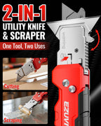 2-in-1 Folding Utility Knife & Scraper with 13 SK5 Blades