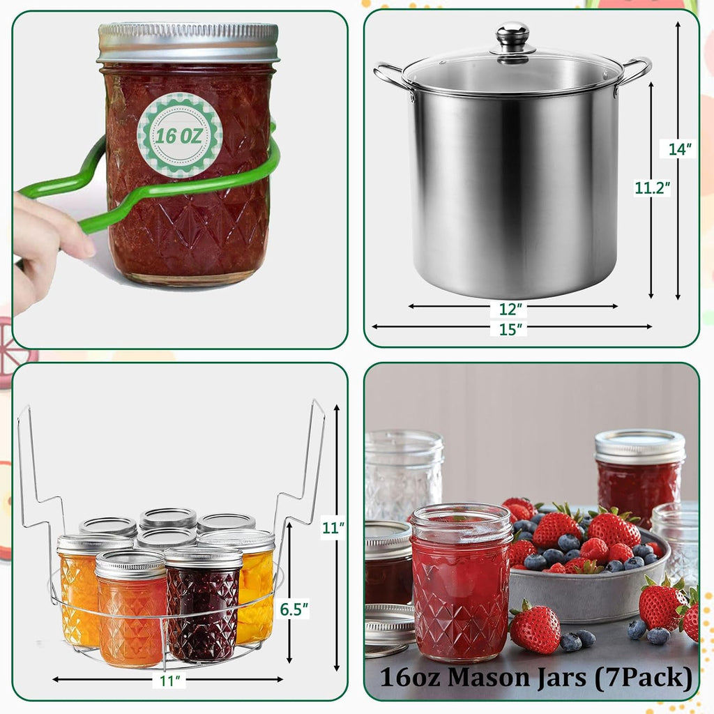Canning Pot Water Bath Canner with Rack and Mason Jars, 20 Quart Stainless Steel Stock Pots, Canning Supplies Starter