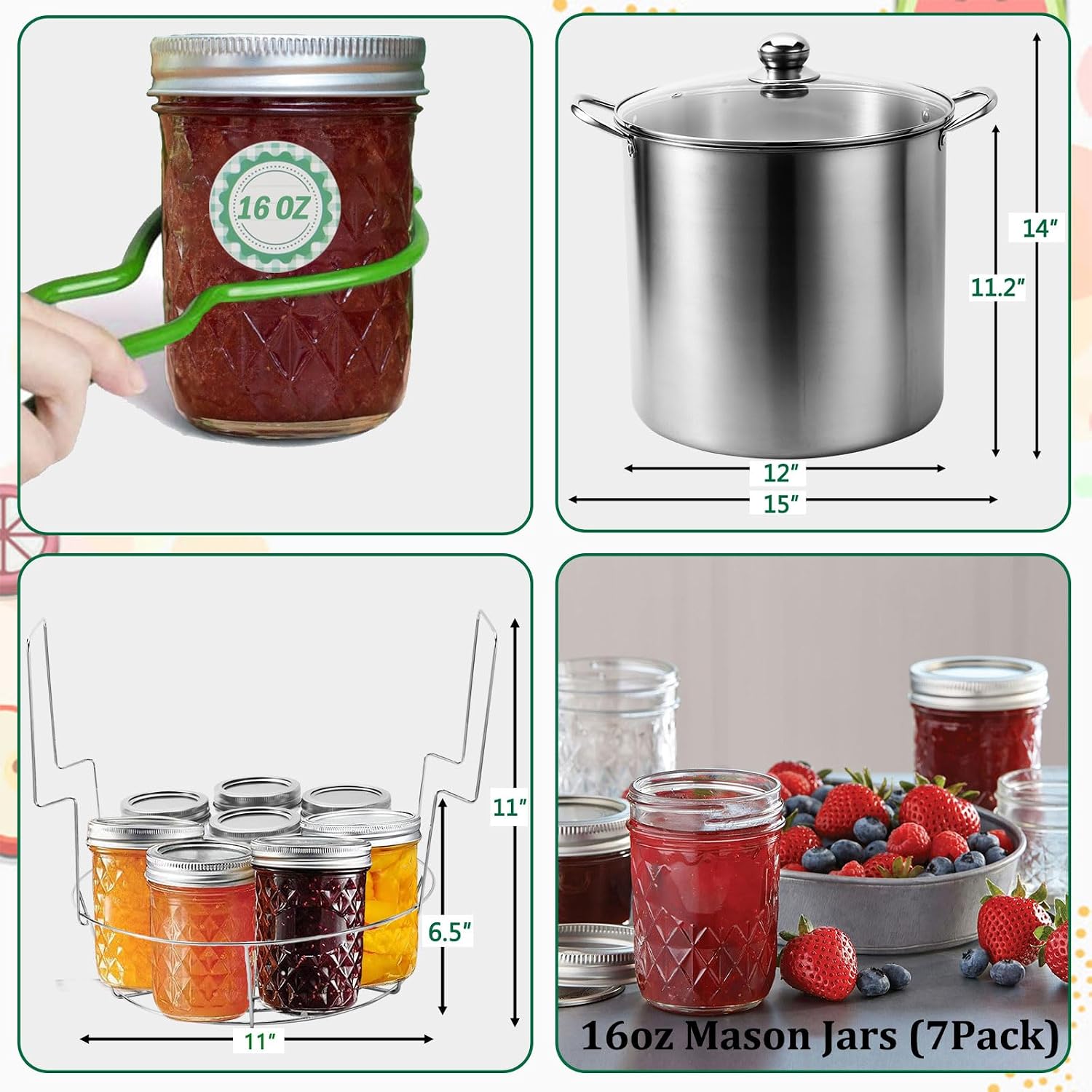 Canning Pot Water Bath Canner with Rack and Mason Jars, 20 Quart Stainless Steel Stock Pots, Canning Supplies Starter